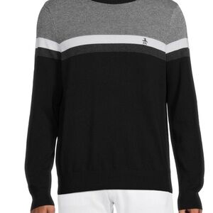 Original Penguin Black, Gray & White Crewneck Stripe Sweater